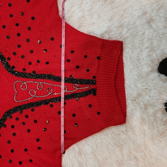 Cannelloni hand knit, hand beaded red dolman sleeve sweater - Picture 8 of 12